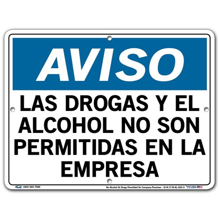 Vestil Aluminum Sign, 9-1/2" Height, 12-1/2" Width, Aluminum, Rectangle, Spanish SI-N-17-B-AL-063-S